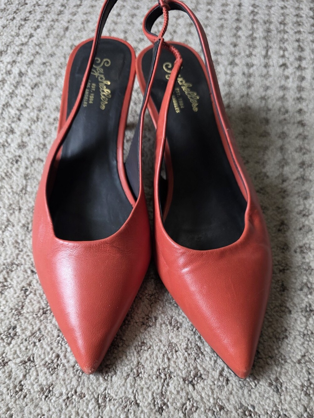 Seychelles Orange Leather Pointed Slingback Pumps - Picture 2 of 6